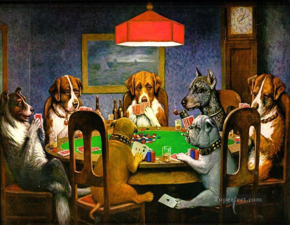 Un amigo necesitado Perros jugando al póquer Cassius Marcellus Coolidge Pintura al óleo
